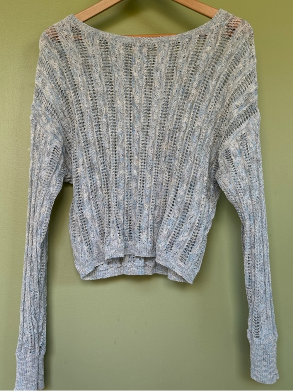 NATURAL LIFE Light Gray  Silver Blue Open-Knit Scoop Neck Sweater